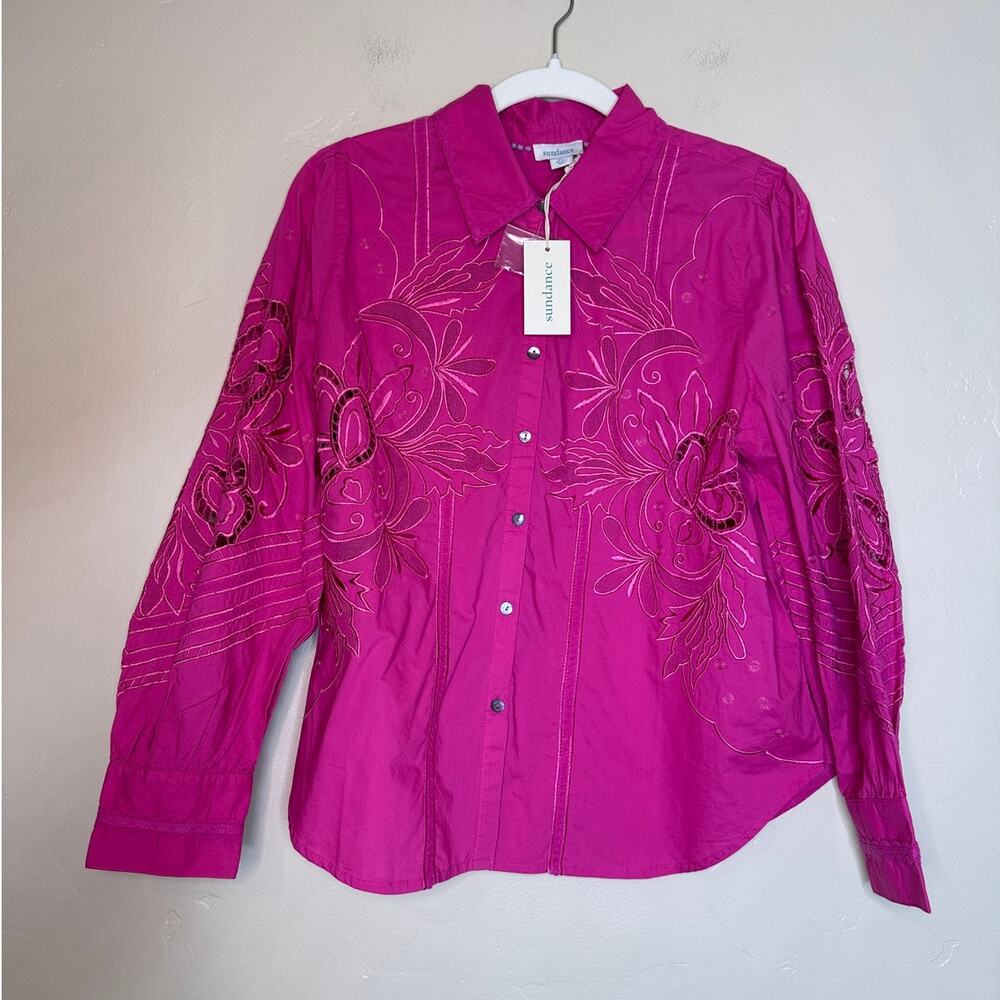 NWT Sundance Pink Embroidered Button Down Shirt PL